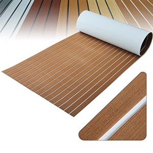 OSLEN Tapis de Sol Bateau Tapis Mousse Teck Imitation EVA 240 * 90 * 0.6cm Tapis Antidérapant Auto-adhésif pour Bateaux, Yachts, Caravane,Véhicules Récréatifs, Sols de Jardin (Marron Clair sur Blanc) (LIGHTHOUSE TRADING, neuf)