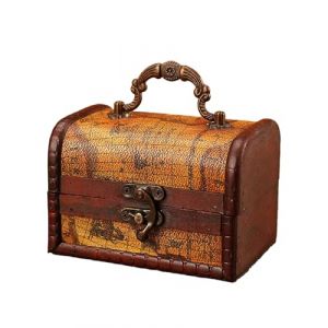 HUVZOR Coffre Au Tr&eacute;sor En Bois Vintage, Petit Coffre Au Tr&eacute;sor Pirate, Vintage Coffre Au Tr&eacute;Sor De Pirate, Bois Coffre Au Tr&eacute;Sor En Bois Pour Ranger D&eacute;corer (12 * 8.5 * 8.5cm) (Volumetech OU, neuf)