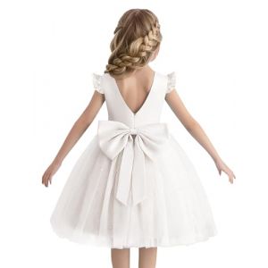 Adigau Robes Demoiselle d'honneur pour Filles Robe C&eacute;r&eacute;monie Princesse en Tulle Robes de Soir&eacute;e Doux Robe de Mariage N&oelig;ud A-Ligne Blanc 4-5 Ans (LIRUNEU, neuf)