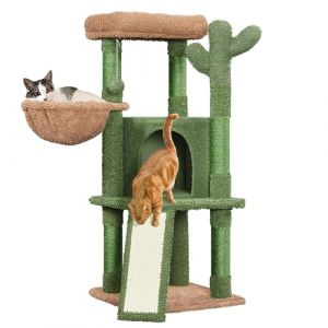 Yaheetech Arbre à Chat Cactus Hauteur 106,5 cm Tour pour Chat en Tissu Moppy avec Poteaux en Sisal Plateformes Niche Panier Perchoir Griffoirs Maison (Yahee365, neuf)