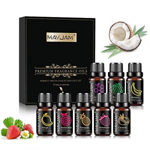 MAYJAM Coffret Huile de Parfumée Fruitées 8 X 10ml, Huiles Parfumées Fruitées Pour Huiles Essentielles Diffuseur - Mangue, Fruit de la Passion, Fraise, Pastèque, Noix de Coco, Ananas, Banane, Raisin (UTOPB-FR, neuf)