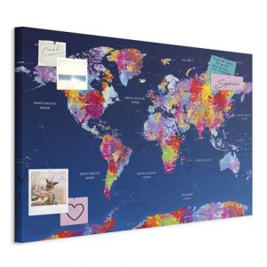 murando - Tableau &agrave; &Eacute;pingles et Peinture sur Toile Combin&eacute;s 120x80 cm - Avec Crochets Clous et Punaises Argent&eacute;es - Panneau en Fibres pour Notes et Affichage - Carte du monde k-A-0134-v-a (murando, neuf)