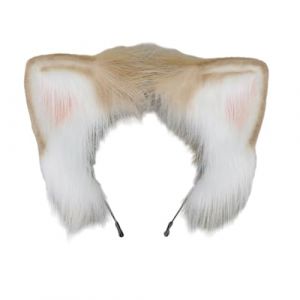 Bandeau, bandeau, bandeau for femmes, bandeau à fleurs en tissu, bandeau d'oreille de chat réaliste, cerceau de cheveux for adolescentes, accessoire de Costume d'Halloween,(Camel White) (storeYMi, neuf)