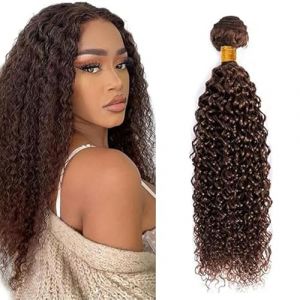 Tuheerst Curly Wave Human Hair Bundles Brown Tissage Bresilien en lot Cheveux Humain #4 Human Hair Extensions Tissage Cheveux Naturels Double Weft Remy Hair Single Bundle for Woman 32 Pouce (QC Hair, neuf)