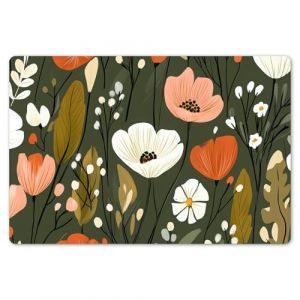 KitchenYeah&copy; Set de Table Ensemble de 6 Pi&egrave;ces 45x30 cm Dessous de Plat Antid&eacute;rapant Lavable Color&eacute; Vinyle Rectangulaire Fleurs - Illustration - Vert (KitchenYeah, neuf)