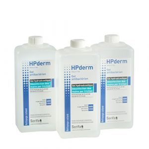 Lot de 3 HPderm Gel hydroalcoolique pour la désinfection des mains - Flacon 1 Litre (DERMACARE-PRO, neuf)