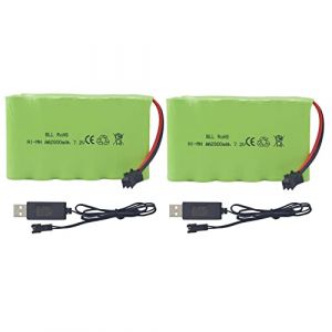 ZYGY 2PCS 7.2V 2800mah AA Batterie Rechargeable & Prise SM-2P avec câble de Chargement USB pour Huina 1550 550 RC excavatrice Voiture Camion d'ingénierie TR - 211 Jouet Batterie (Yihongtong technology, neuf)