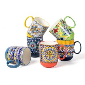 HENXFEN LEAD Tasses à café en porcelaine, set de tasses à café de 410ml avec anse, tasses en porcelaine pour thé café lait cappuccino, Coloré, pack de 6 - Style bohème (HenxfenLead, neuf)