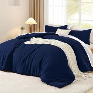 Luofanfei Housse de Couette Coton 200x200 Bleu Marine Ado Adulte Garçon 2 Personnes Uni Parure de Lit Unie en Coton Parure Housse Couette zippée 200 x 200 avec 2 Taies d'oreiller 65x65cm (Luofan, neuf)