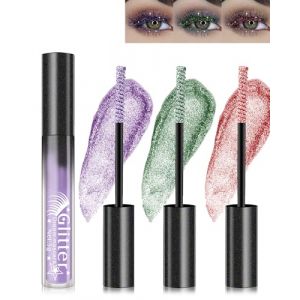 Mascara Glitter-3 couleurs Violet Vert Rose Métallique Brillant Mascara,Diamant Brillant Longue Tenue Volumisateur Extension Curling Cils, Waterproof Brillant Set Maquillage des Yeux Pour Femmes-3+5+7 (GZST-EU, neuf)