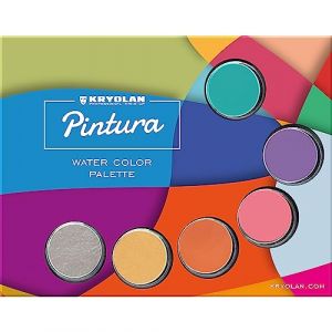 Kryolan Pintura Water Color Palette avec pinceau et éponge – Pintura 2 – 6 couleurs, lavable, végétalien, sans parfum, sans paraben, sans gluten – Idéal pour le maquillage des enfants, fête, carnaval, (Kryolan Professional Make-up, neuf)