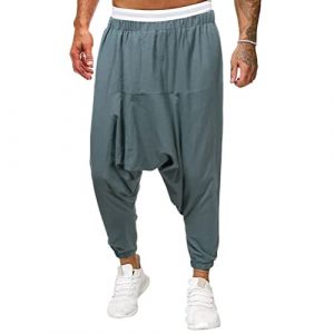 ORANDESIGNE Pantalon Sarouel Confortable à Taille Elastique pour Homme Couleur Unie Style Décontracté Yoga Hippie Pantalon Bouffant de Loisir Ample Hippie Baggy A Vert L (Wowmart Zoo X., neuf)