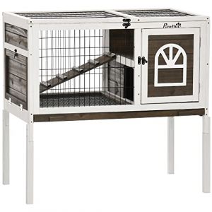 PawHut Clapier &agrave; Lapins int&eacute;rieur Cage Lapin avec 1 bac Amovible, 2 Portes s&eacute;curis&eacute;es, 1 Rampe clapier en Bois pour 1-2 Lapins, 90 x 53 x 87 cm, caf&eacute; (Aosom FR, neuf)