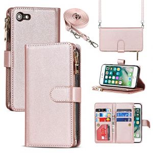 Cavor Coque Compatible avec iPhone 7/8/SE 2020/SE 2022 Etui avec Cordon,Flip Portefeuille Étui Cuir,[9 Porte Cartes][Double Boucle],Protection Housse Etui Compatible avec iPhone 7/8 - Or Rose (Copmob, neuf)