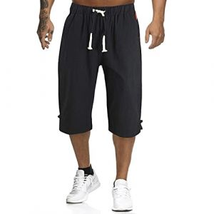 TOFOTL Pantalon Moto Homme Long Cordon Lin Short Classique Cargo Chino Jean Chantier Cordon Bermuda Chino Homme Pas Cher Deguisement Ete Fête des pères Pantalon Large Homme Noir L (TOFOTL✈8-21 Jours Arrivent, neuf)
