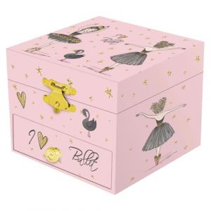 Ipetboom Bo&icirc;te &agrave; musique ballerine avec miroir 4 pouces Bo&icirc;te &agrave; bijoux musicale cygne avec organisateur double couche ballerine rotative pour maquillage bijoux cadeaux d'anniversaire (hikarish, neuf)