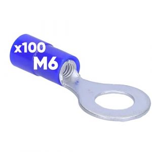 Kalitec RKSBM6 Lot de 100 cosses &agrave; anneau 1,5-2,5 mm&sup2; I Partiellement isol&eacute; M6 bleu I Cuivre I Col en PVC I pour connecter des c&acirc;bles ou des torons I Cosse de c&acirc;ble I Connecteur de c&acirc;ble I Prot&egrave;ge les (Kalitec Verbindungstechnik, neuf)