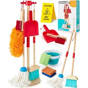 Atoylink Kit Nettoyage en Bois pour Enfant, 9 Pcs Set M&eacute;nage Enfant avec Balai Serpilli&egrave;re Plumeau Pelle &agrave; Poussi&egrave;re, Jeux de R&ocirc;le Cadeau pour Filles Gar&ccedil;ons 3 4 5 6 Ans (Atoylink EU, neuf)