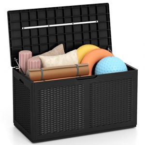 GIANTEX Coffre de Jardin Extérieur en PP 380 L, Coffre de Rangement Étanche avec Couvercle, 2 Roulettes, Poignées Latérales, Caisse de Rangement Extérieur Pour Balcon, Terrasse, Arrière-Cour, Noir (GIANTEX, neuf)