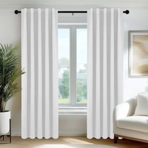 Deconovo Rideaux occultants, Opaques, avec Bandes fronc&eacute;es, Rideaux Thermiques 3 en 1, Chambre &agrave; Coucher, 70x240 CM (Largeur x Hauteur), Blanc P&acirc;le Gris, 2 Pi&egrave;ces (Deconovo-Home, neuf)