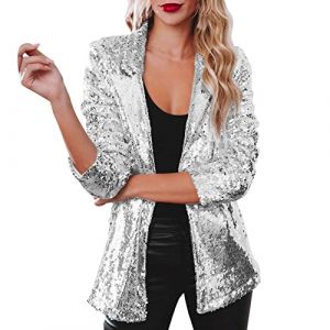 Femmes Paillettes Blazer Casual Sequin Veste Manches Longues Glitter Party Brillant Manteau Rave Surv&ecirc;Tement Doudoune pour Soir&eacute;E Cocktail C&eacute;R&eacute;Monie F&ecirc;Te Danse Bal Club (usitable, neuf)