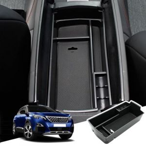 BIBIBO Porte-objets Accoudoir pour Peugeot 3008 5008 GT 2016-2024, Boîte de rangement, Auto Accessoires Originaux Intérieur Organisateur, Boîte de rangement avec tapis antidérapant (BIBI BO, neuf)