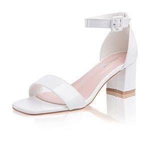 Hitmars Sandales Femme Talon Carre Été Sandale Bride Cheville Boucle Chaussures Bout Ouvert Sexy Mode Soirée Mariage Cérémonie Blanc Taille 37 EU (Free Mobile OU, neuf)