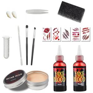 Faux Sang Halloween, Halloween Make UP Set, Sang Artificiel Halloween, SFX Zombie Vampire Clown Maquillage, 30ml de Sang Frais Artificiel, 30ml de Faux Sang Rouge Fonc&eacute;, Dents de Zombie (A) (Yi'antai-EU, neuf)
