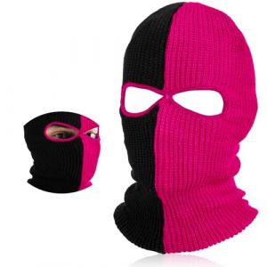 BBTO Balaclava à 2 Trous Masque de Ski Tricoté Balaclava Intégral en Tricot Couvre-Visage à 2 Trous Cagoule Intégrale d'hiver pour Sports Ski Moto Vélo Extérieur(Rose Rouge et Noir,Style Classique) (Bomelvoo FR, neuf)