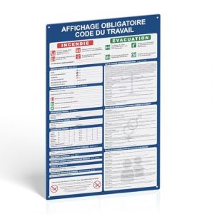 Panneau Code du Travail 2025 - Affichage Obligatoire - 600 x 400mm - Plastique PVC Rigide 1mm avec Film Brillant Réinscriptible - 4 Trous Pré-percés et Pastilles Adhésives (Agence de Panneaux de Sécurité, neuf)