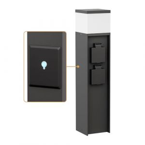 ledscom.de Borne d'éclairage PODEL pour l'extérieur, Smart Home, 39cm, noir, 2 prises de courant, ampoule G9 incluse, 596lm, blanc (LEDs Com GmbH, neuf)