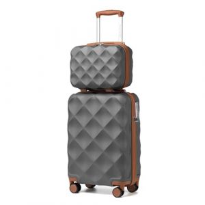 British Traveller Set de 2 Valise Cabine+Vanity Case Rigide, Valise Rigide Ultra L&eacute;g&egrave;re, Valise de Voyage avec roulettes 4x360 degr&eacute;s et Serrure TSA (Gris/Brun) (Halterner Technologie GmbH, neuf)