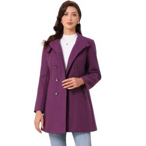 Allegra K Manteau &agrave; Double Boutonnage pour Femmes Col Montant d'Hiver Manteaux Classiques Caban d'Hiver Automne Violet fonc&eacute; S (Allegra K FASHION, neuf)