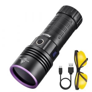 Alonefire SV117 70W Lampe Torche UV LED 365nm Puissante USB C Rechargeable Lumiere Noire Affichage Num&eacute;rique pour Resine, P&ecirc;che, Scorpion, Min&eacute;raux, Ambre avec Lunettes de Protection UV, Batterie (Alonefire FR, neuf)