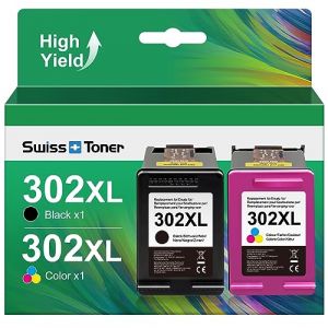 swiss toner Compatible pour HP 302XL 302 XL Recyclé Cartouches d'encre pour HP Envy 4525 4520 4522 4524 4520 Officejet 3833 3830 3834 3832 4650 4654 Deskjet 3630 2130 1110 （2-Pack (WISE OFFICE EU, neuf)