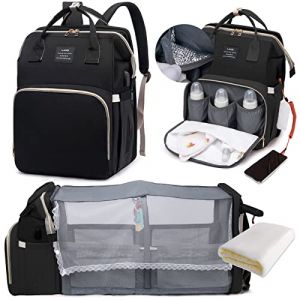 LEcylankEr Sac a Langer Bebe avec lit Bébé - Grand Sac à Dos à Langer avec Matelas à Langer et Sac Isolant, Moustiquaire et Port de Chargement USB (le noir) (Timertick, neuf)