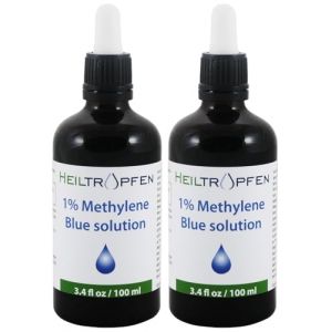 2x Solution de bleu de méthylène à 1% gouttes liquides 2x 100 ml | Ultra Haute Pureté USP - Testé par un tiers | Sans formaldéhyde | Methylene Blue | Ensemble de deux | Heiltropfen® (Heiltropfen Lab. LLP, neuf)