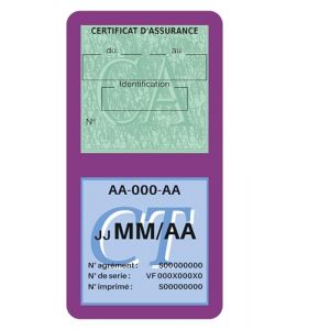 HADEXIA Porte Vignette Assurance Pare Brise Voiture Neutre | Double &Eacute;tui Pochette Adh&eacute;sive Autocollant Sticker Mauve (Digital Sticker, neuf)