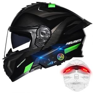BYGMWEP Casque Moto Modulable Bluetooth avec Feu Arri&egrave;re, Casque Moto Homologu&eacute; ECE, Flip Up Casque Adulte Moto avec Double Visi&egrave;re, Microphone &agrave; Haut-Parleur int&eacute;gr&eacute;, pour Homme Femme (lvliangshilishiquyufeizonghedian, neuf)