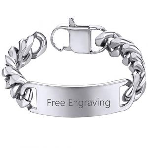 Gourmette Homme Personnalisable Argent 925 Montre Bracelet ID Bracelet Femme Prenom Personnalis&eacute; Argent Grav&eacute; Chaine Poignet Acier Inoxydable Argent&eacute; Cadeau No&euml;l F&ecirc;tes M&egrave;res P&egrave;res Mariage Valentin (ChainsHouse Jewellery, neuf)
