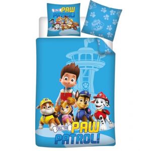 Aymax Parure de Lit Pat' Patrouille, Housse de Couette R&eacute;versible 140x200 cm + Taie d'oreiller 65x65 cm, avec Ruben, Chase, Everest, Stella, Marcus et Zuma (Pat' Patrouille Tower) (LesAccessoires, neuf)