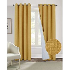 always4u Rideau Occultant Isolant Thermiques en Faux Lin, Rideaux Occultant 100%, Double Rideaux Salon Moderne à Oeillets, Tissu Doux Infroissable Bon Teint, Jaune 140x245cm Lot de 2 (Always4u Soft Furnishings, neuf)