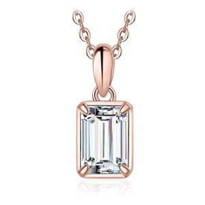 JewelryPalace Collier Solitaire Argent 925 Diamant Simulé Fiançailles Mariage Plaqué Or Rose Simple 45CM, Pendentif Zirconium Taille Rectangle Promise Chaines Bijoux, Classique Ensemble Bijoux (jewelrypalace, neuf)