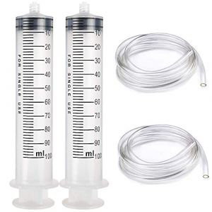 Gebildet 2PCS 100ml Plastique Seringue avec 1m Tube,en Plastique Réutilisable Seringue a Huile Seringue D’alimentation pour Vider les Bocaux de Liquide de Frein[Utilisation non médicale] (Gebildet-FR, neuf)