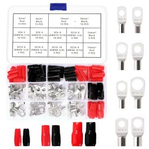 YIXISI 115 Pièces M5/M6/M8/M10 Cosses Tubulaires Kit, Cosses de Embouts de Câble de Batterie, avec Manchons Isolants, pour Câble Électrique, Argent (YXS-DE, neuf)