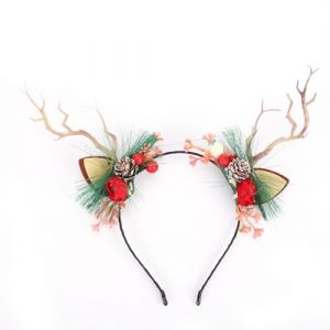 Asixxsix Serre-t&ecirc;te couronne de fleurs en bois de cerf, serre-t&ecirc;te en bois de cerf de 13 cm, accessoire de costume de renne f&eacute;erique orn&eacute; de branches et d'aiguilles de pin (Tapez 2) (Guoenir, neuf)