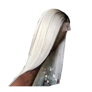 Perruque en cheveux humains, couleur personnalis&eacute;e blond platine glac&eacute;, racines fonc&eacute;es, perruque int&eacute;grale dentelle douce(Full Lace Wigs,130%_12INCHES) (Heyuan Yoshino Clothing Co., Ltd., neuf)