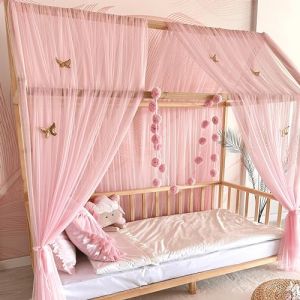 Baby Fancyroom Ciel de lit de Maison, décoration pour Chambre d'enfant, lit d'enfant, baldaquin, Guirlande de Pompons en Tulle de qualité supérieure (Rose, 380cm, +5 Papillons Dores) (Baby Fancyroom, neuf)