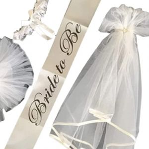 Watreketal Serre Tete,Lot de 3 kits de décorations pour enterrement de vie de jeune fille avec voile court et écharpe blanche pour future mariée (Xuanlang Trading, neuf)