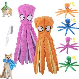 HItianya Jouet pour Chien Whiskerspot Pieuvre, Peluche Couinante Whiskerspot Écologique, Jouet Interactif à Mâcher pour Chiots De Petite, Moyenne Et Grande Taille (Orange, Violet) (Mo ce, neuf)
